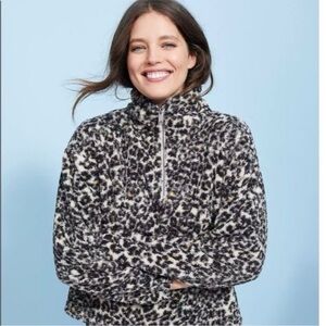 LOFT Leopard Print Sherpa Fleece Half-zip Pullover